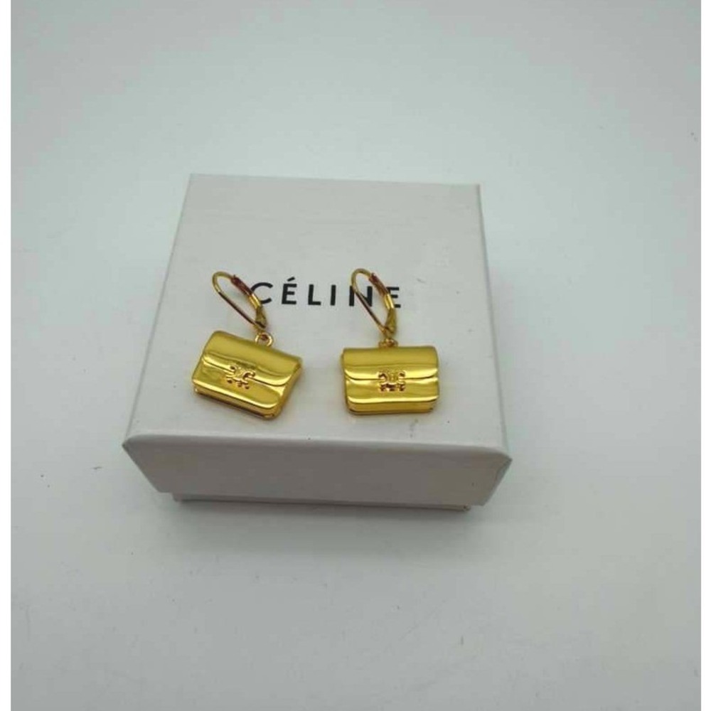 Celine Paris Gold Tone Mini‎ Bag Dangle Earrings Chic Designer Style